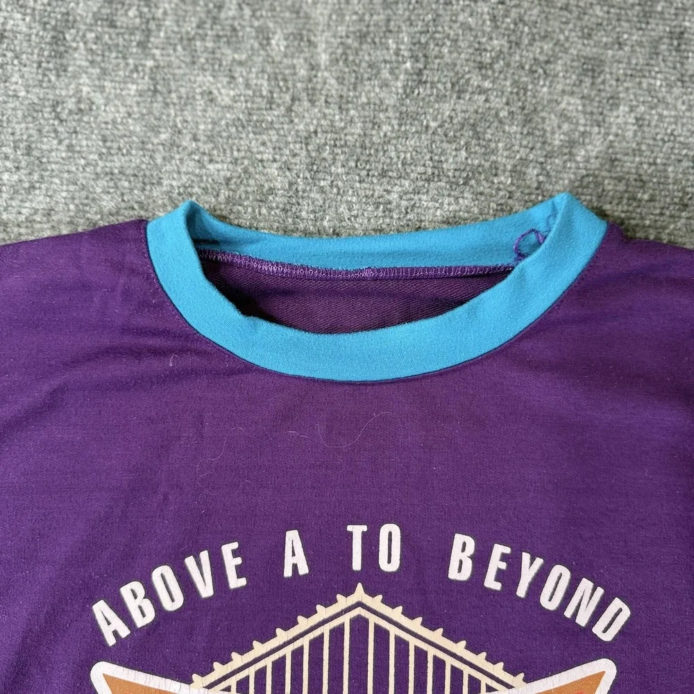Authentic Sweatshirt Mens Small Purple Blue‎ Striped Crewneck Graphic Pullover